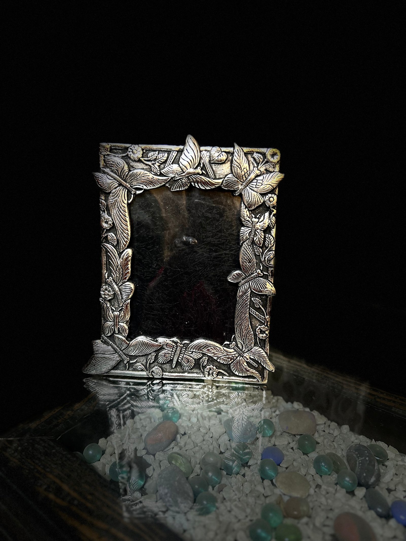 Butterfly photo frame in German silver 